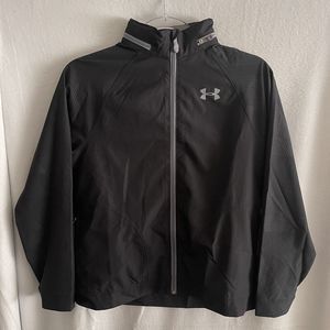 Under Armour Jacket Boys Youth L Black Grey Trim Zipped In Hoodie Pockets Lined